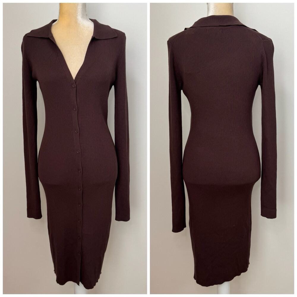 NWT House of Harlow 1960 Carmen Knit Ribbed Midi Dress Size M Brown